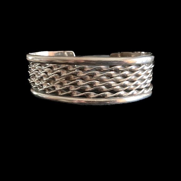Sterling Silver Textured Cuff Bracelet Mexico, Stamped, 1.5oz. - Picture 2 of 5